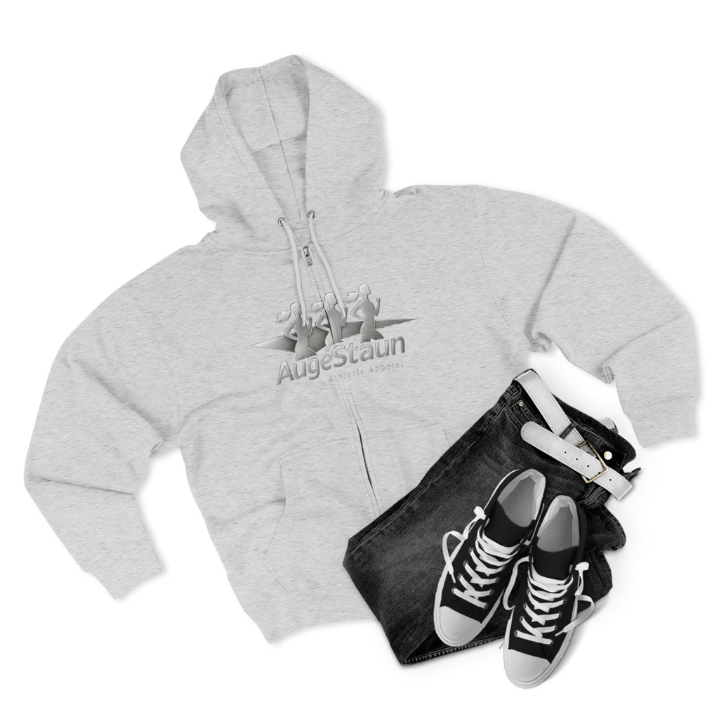 Augé-Staun Logo Zip Hoodie (ASAA) — Minimalist Grey Zip-Up Hoodie with Subtle Embroidered Text