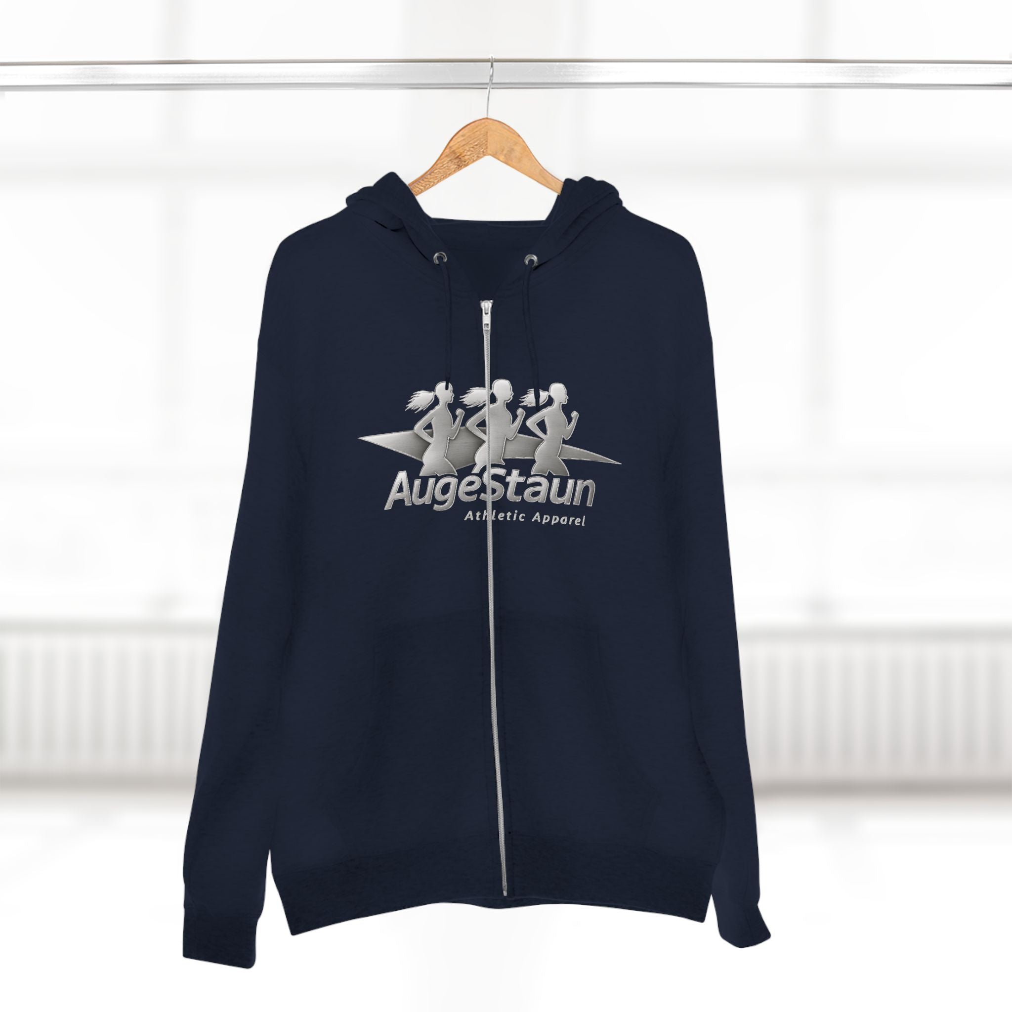 Augé-Staun Logo Zip Hoodie (ASAA) — Minimalist Grey Zip-Up Hoodie with Subtle Embroidered Text