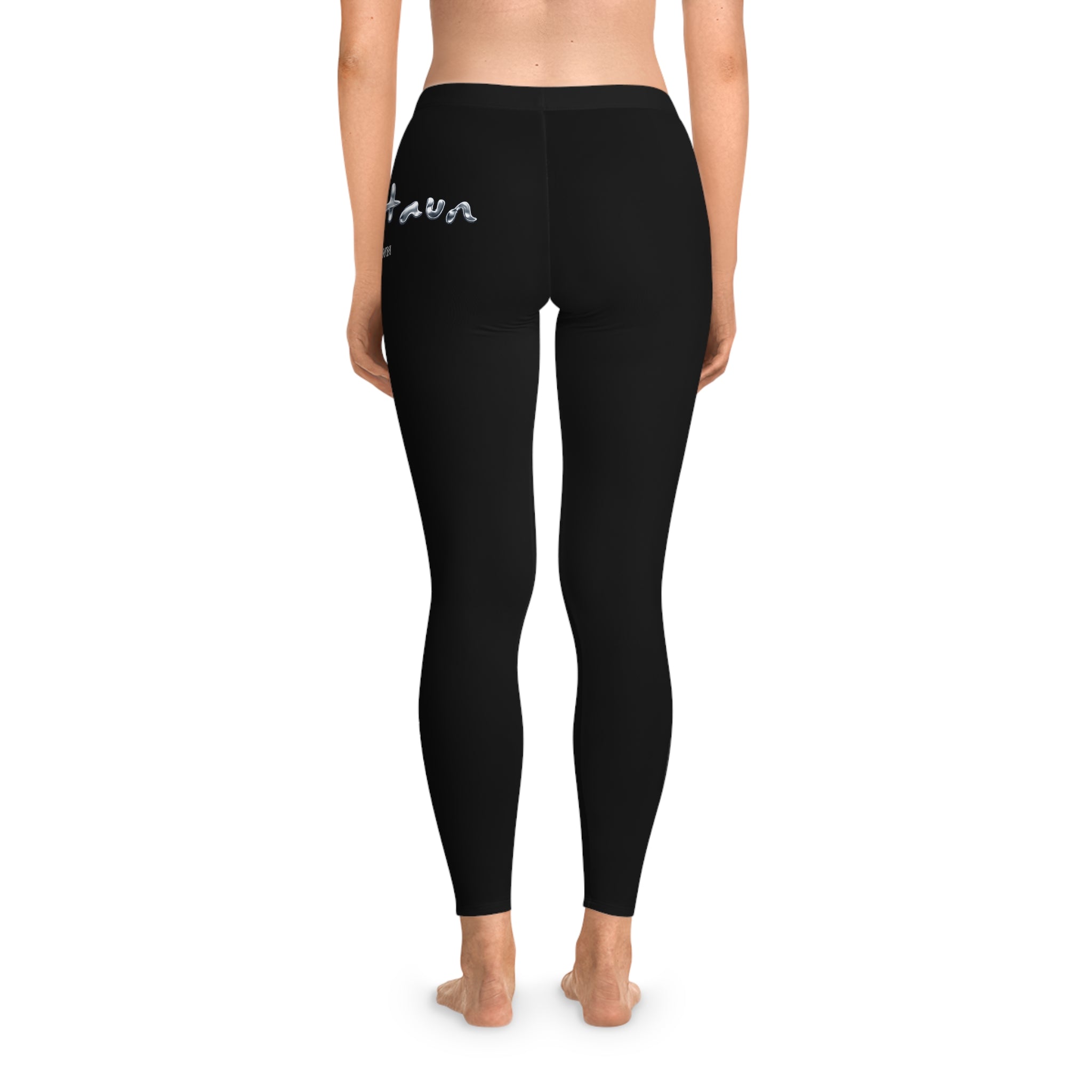 Black Script Logo Leggings — Minimal Logo All-Over Print Yoga Leggings
