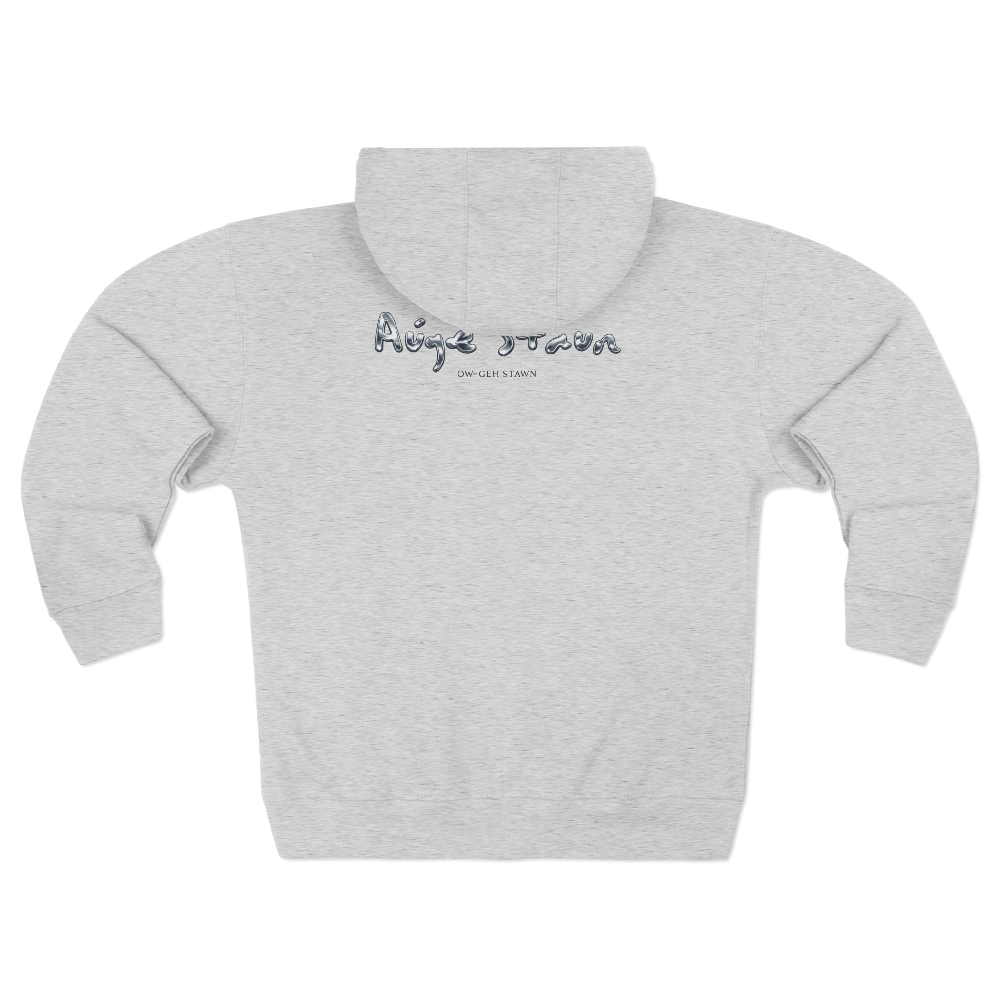 Augé-Staun Logo Zip Hoodie (ASAA) — Minimalist Grey Zip-Up Hoodie with Subtle Embroidered Text