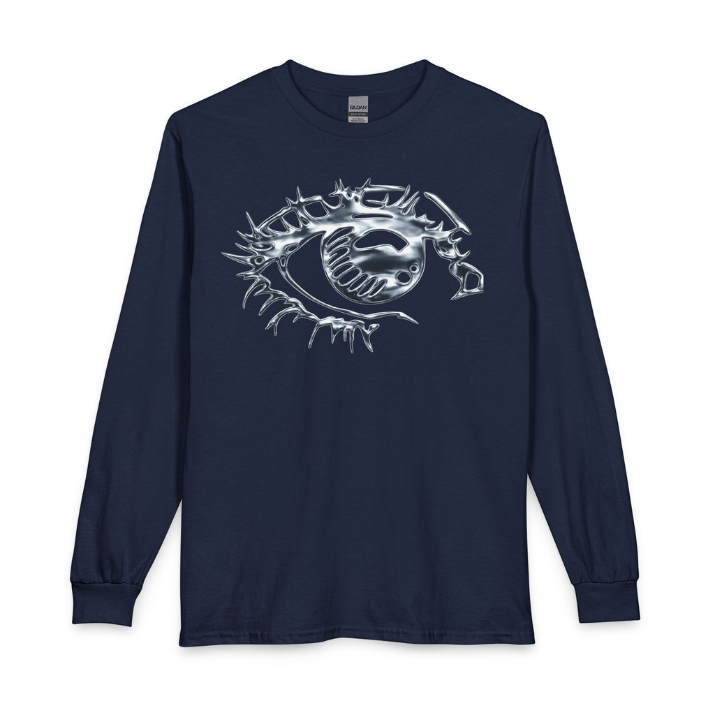 Eye Graphic Long Sleeve Tee — Metallic Script Back Design