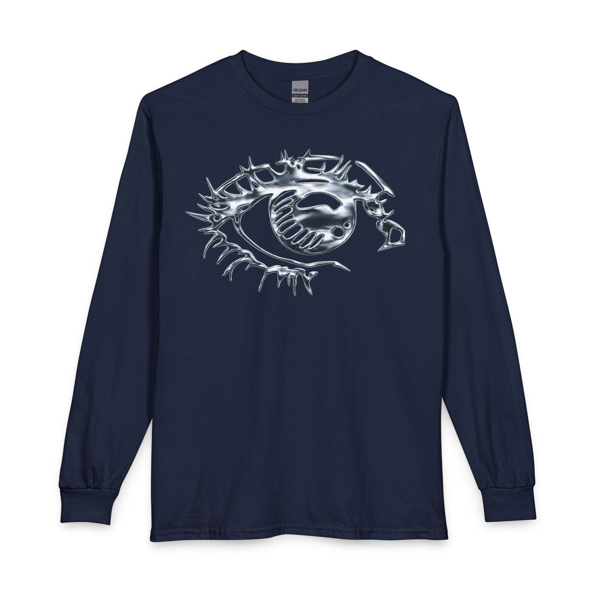 Eye Graphic Long Sleeve Tee — Metallic Script Back Design