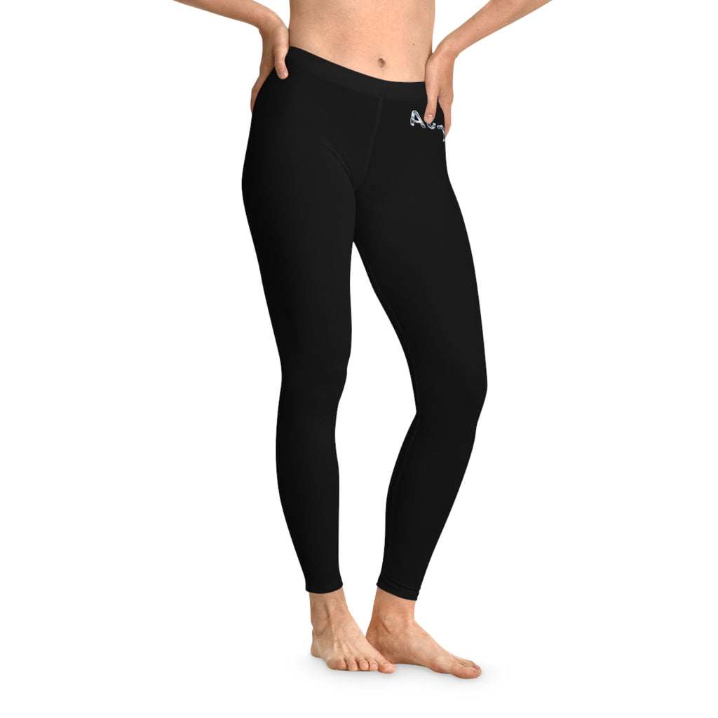 Black Script Logo Leggings — Minimal Logo All-Over Print Yoga Leggings