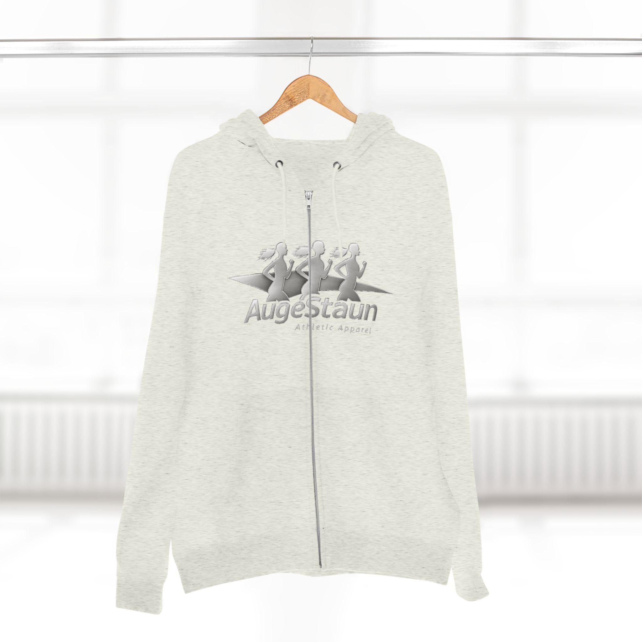 Augé-Staun Logo Zip Hoodie (ASAA) — Minimalist Grey Zip-Up Hoodie with Subtle Embroidered Text