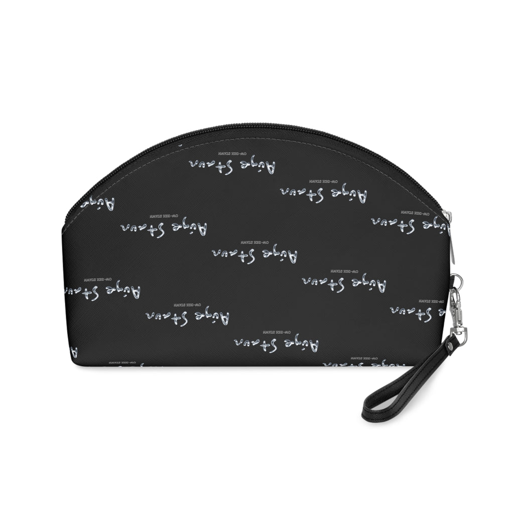Signature Pattern Makeup Bag — Personalized Black Cosmetic Pouch