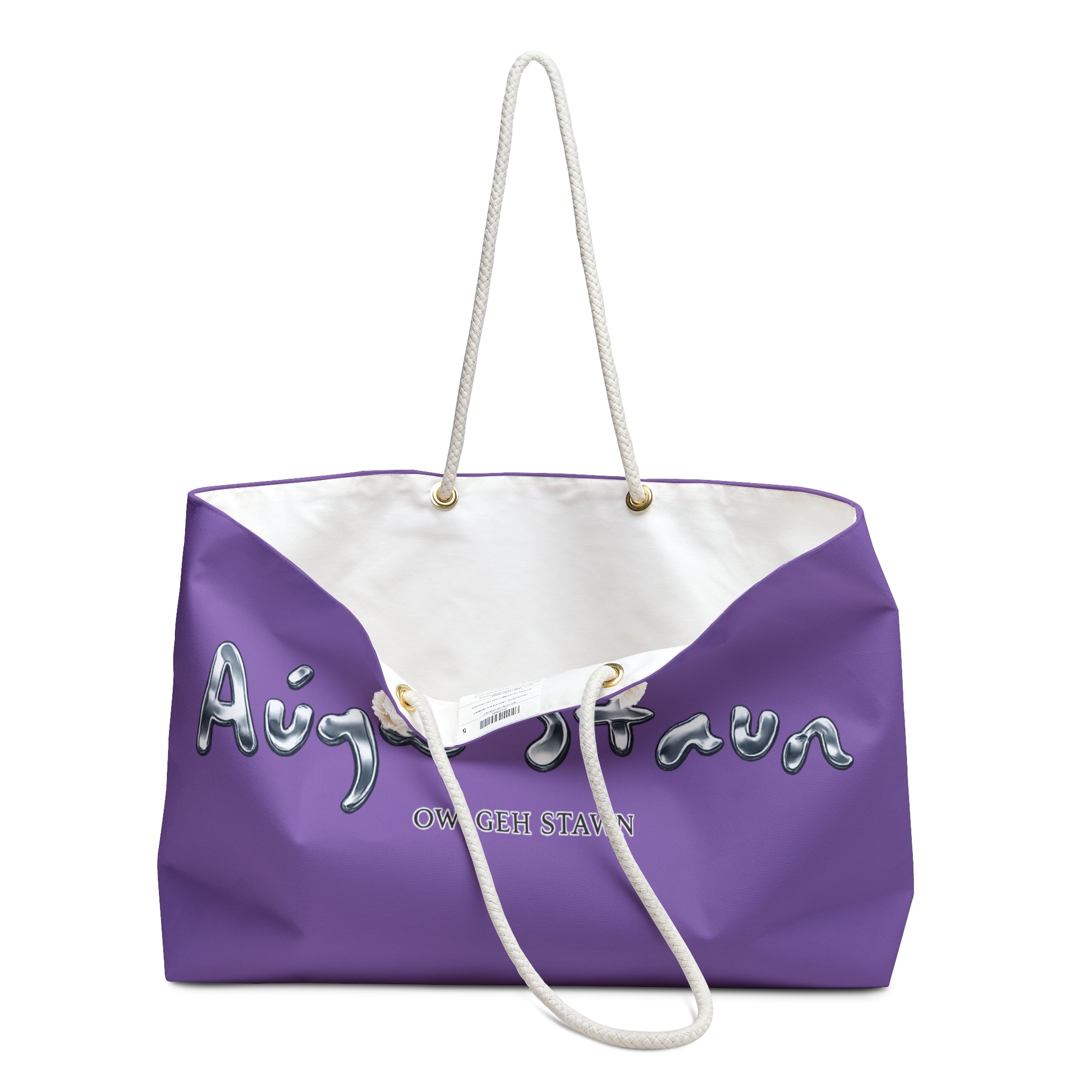 Purple Metallic Eye Weekender Bag – Auge Staun Logo Overnight Travel Tote