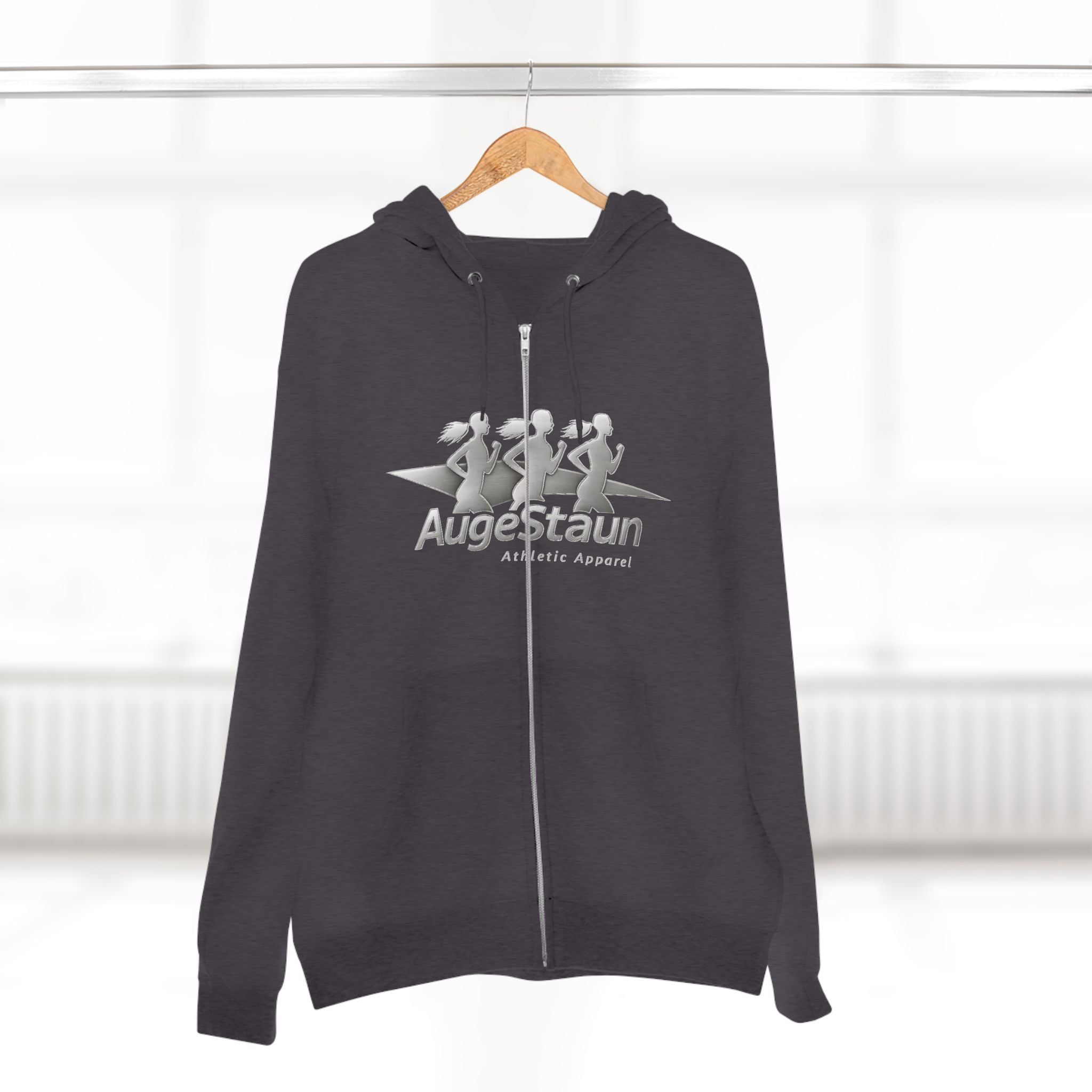 Augé-Staun Logo Zip Hoodie (ASAA) — Minimalist Grey Zip-Up Hoodie with Subtle Embroidered Text