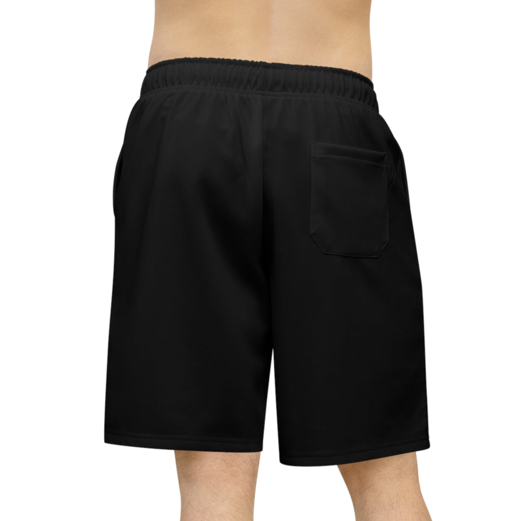 Black Athletic Shorts with Minimal 'Auge Staun' Script — Performance Gym & Casual Wear