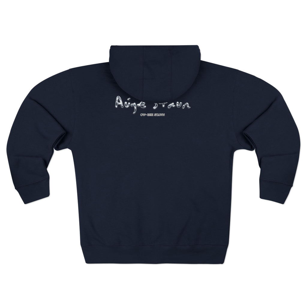 Augé-Staun Logo Zip Hoodie (ASAA) — Minimalist Grey Zip-Up Hoodie with Subtle Embroidered Text